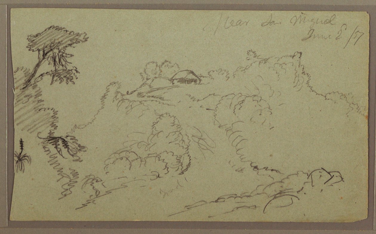 Disegno, vicino a San Miguel, Ecuador; verso: schizzo di montagna incompiuto, 2 giugno 1857. da Frederic Edwin Church
