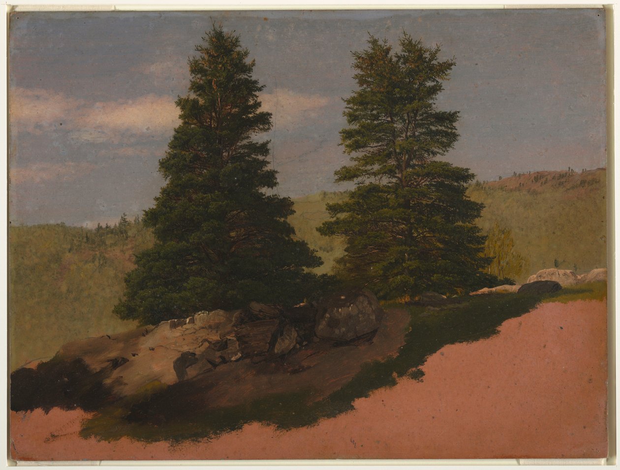 Disegno, Paesaggio del New England (due pini), 1850 da Frederic Edwin Church