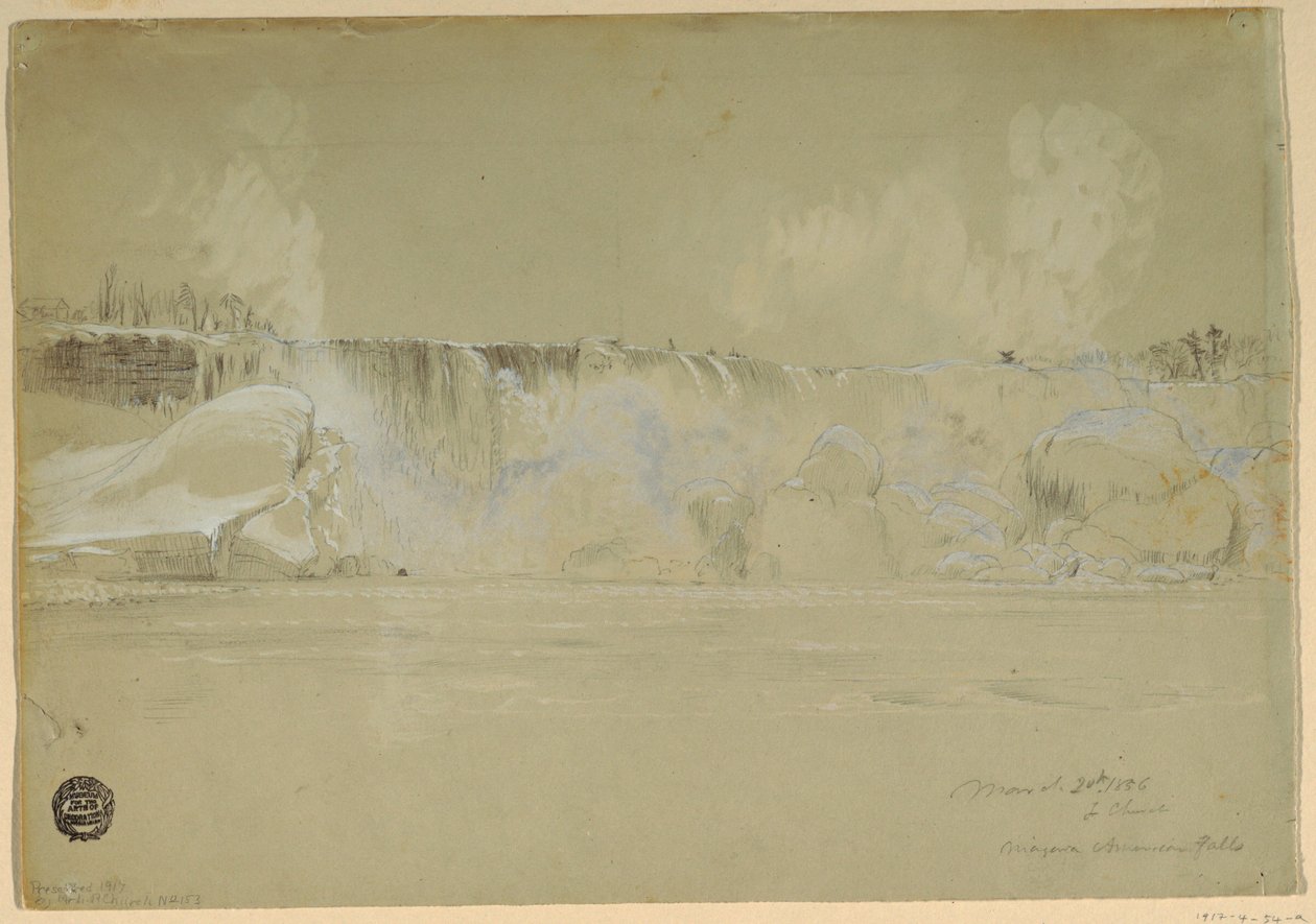 Disegno, Cascate del Niagara innevate, da nord-ovest, 20 marzo 1856 da Frederic Edwin Church