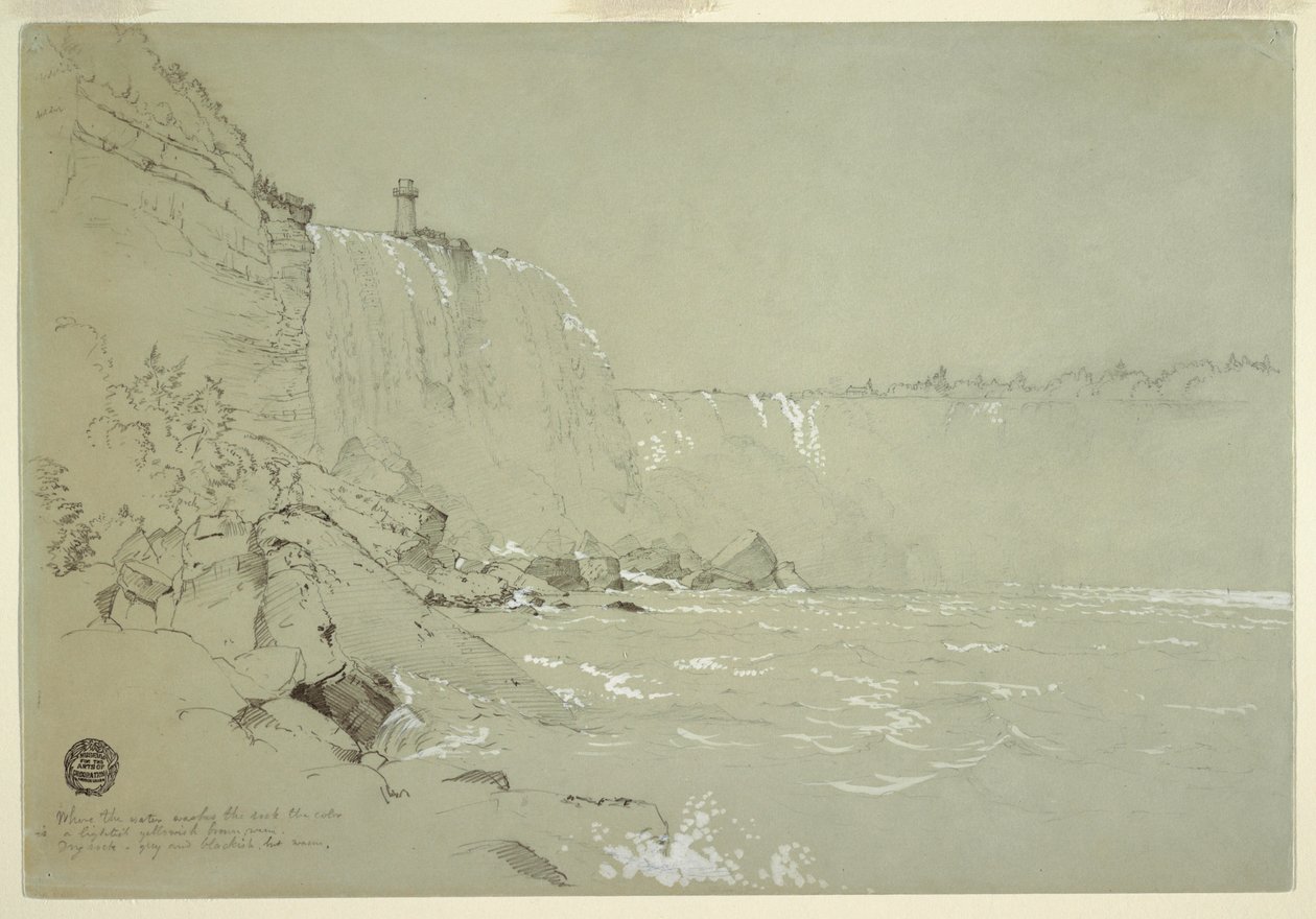 Disegno, Cascate del Niagara con la Torre del Terrapin, 1856 da Frederic Edwin Church