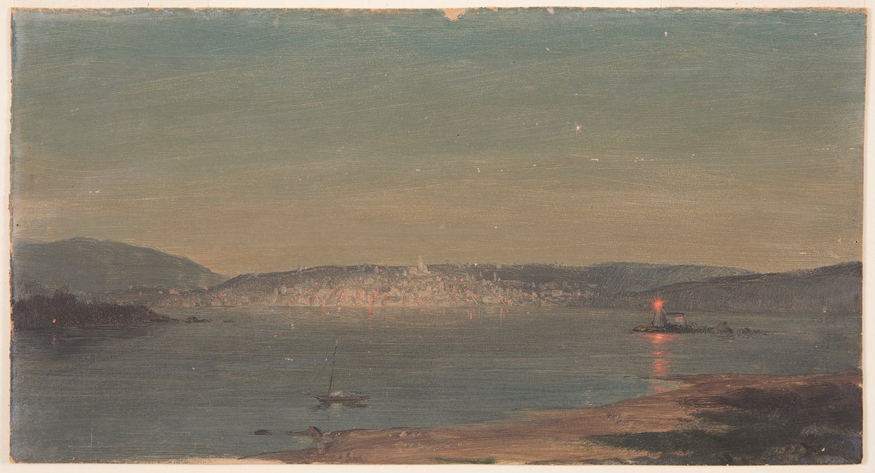 Disegno, Veduta notturna di un porto marittimo, probabilmente 1868-69 da Frederic Edwin Church