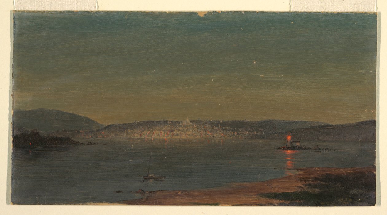 Disegno, Veduta notturna di un porto marittimo, probabilmente 1868-69 da Frederic Edwin Church