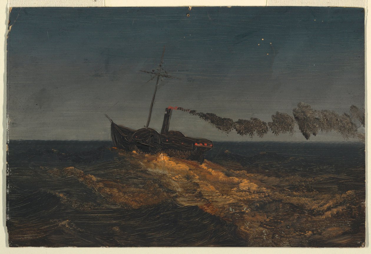 Disegno, piroscafo a pale al tramonto, 1853 ca. da Frederic Edwin Church