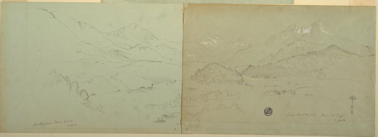 Disegno, Veduta panoramica di Unter-Schönau, 1868 da Frederic Edwin Church