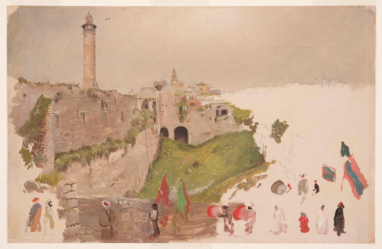 Disegno, corteo che entra in città, Giaffa, inizio marzo 1868 da Frederic Edwin Church