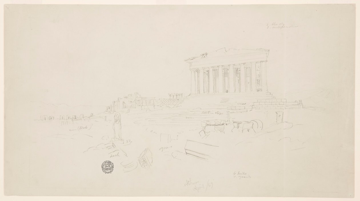 Disegno, Partenone ed Eretteo, Atene, aprile 1869 da Frederic Edwin Church