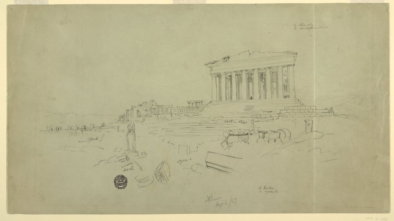 Disegno, Partenone ed Eretteo, Atene, aprile 1869 da Frederic Edwin Church