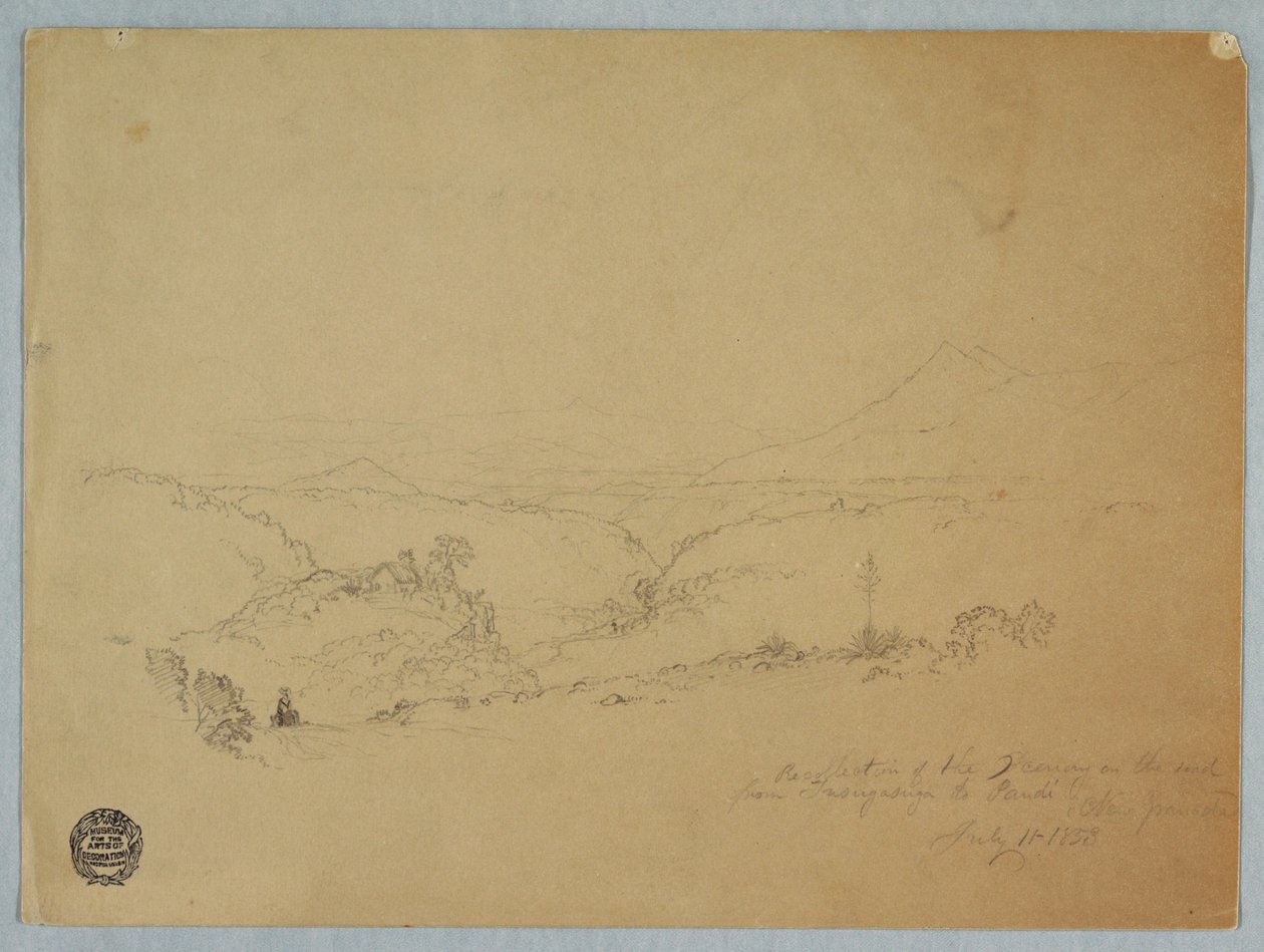 Disegno, Ricordo del paesaggio sulla strada da Fusugasuga a Pandi, Nuova Granda, Colombia, 11 luglio 1853 da Frederic Edwin Church