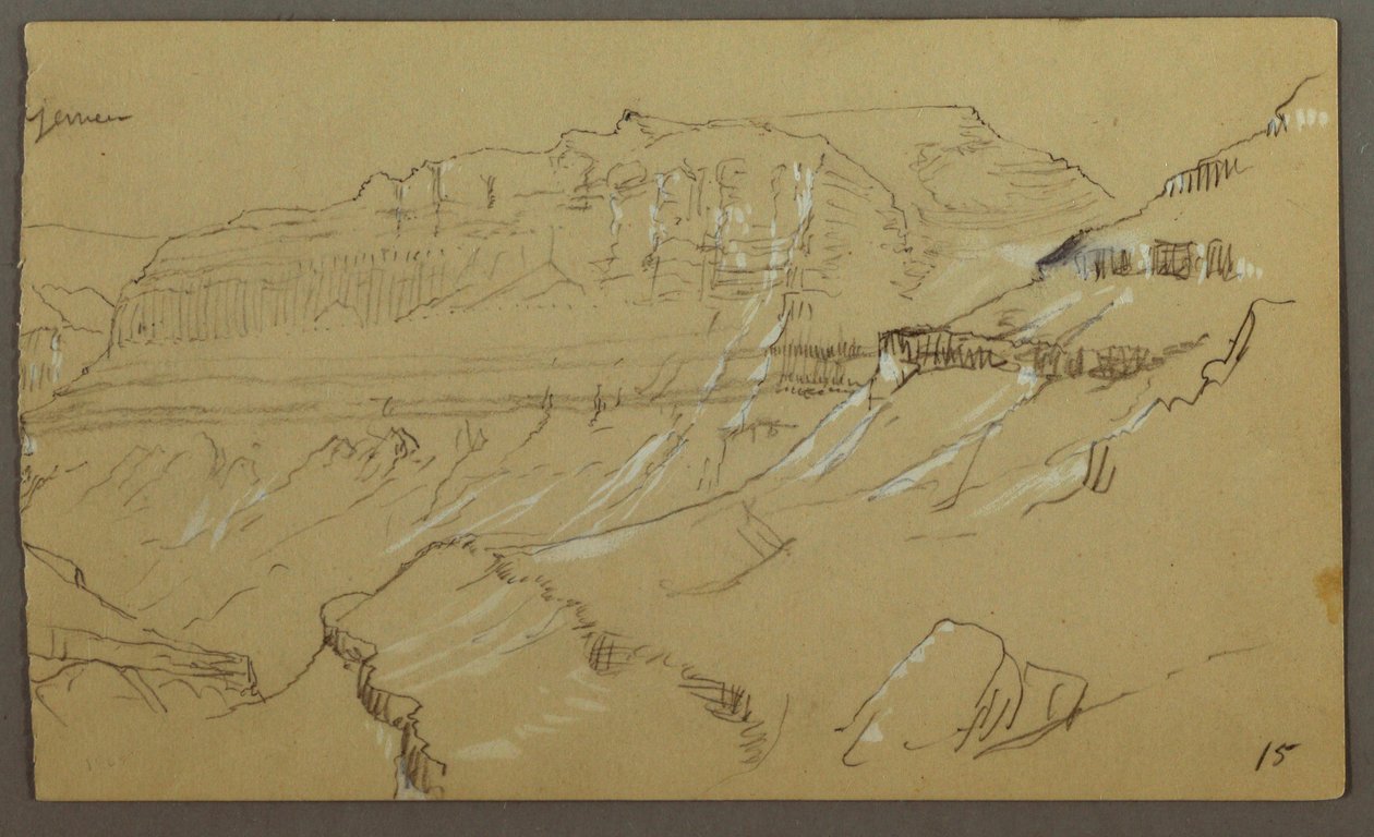Disegno, parte destra di uno schizzo della valle di El Yemen, Arabia: Vista da lontano, 20 febbraio 1868 da Frederic Edwin Church