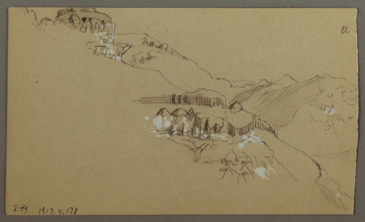 Disegno, parte destra di uno schizzo della valle di El Yemen, Arabia: Vista da lontano, 20 febbraio 1868 da Frederic Edwin Church