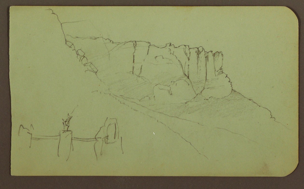 Disegno, parete rocciosa, pilastro; verso: paesaggio montano, figure, 1883 da Frederic Edwin Church