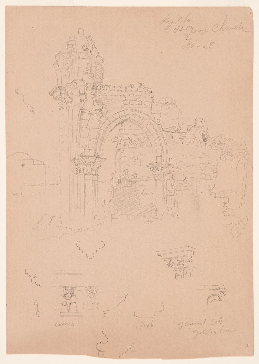 Disegno, Rovine della chiesa di San Giorgio, Lydda [attuale Lod], 7 febbraio 1868 da Frederic Edwin Church