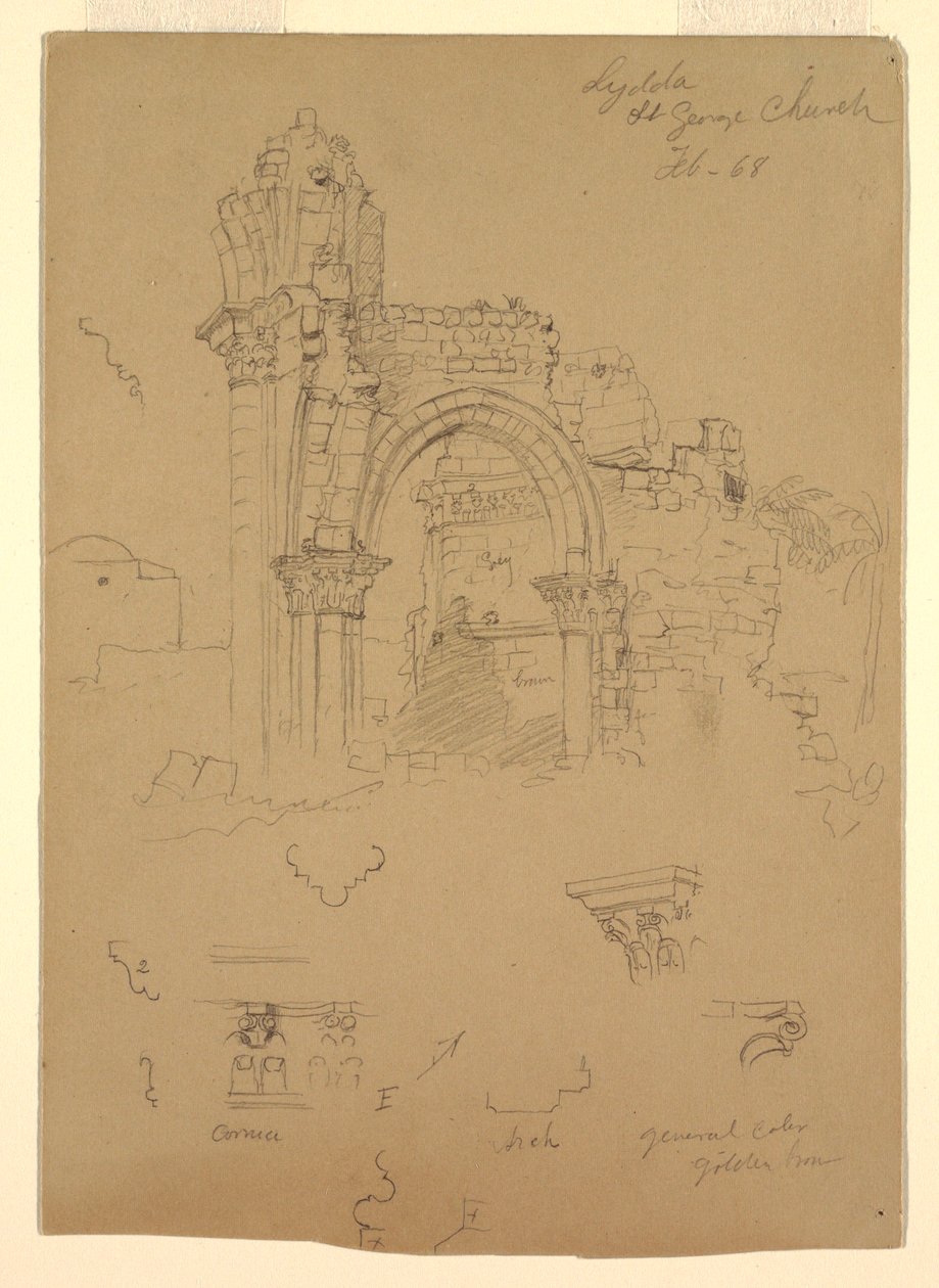 Disegno, Rovine della chiesa di San Giorgio, Lydda [attuale Lod], 7 febbraio 1868 da Frederic Edwin Church