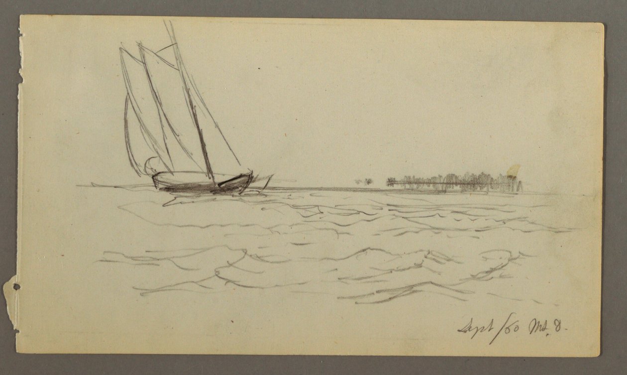 Disegno, barca a vela che cavalca le onde, 1860 da Frederic Edwin Church