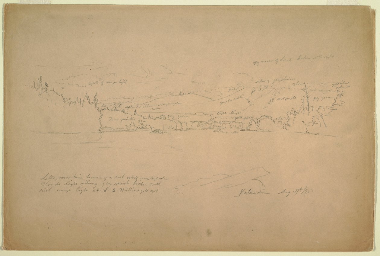 Disegno, riva del lago e pendici del monte Katahdin, 29 agosto 1856 da Frederic Edwin Church