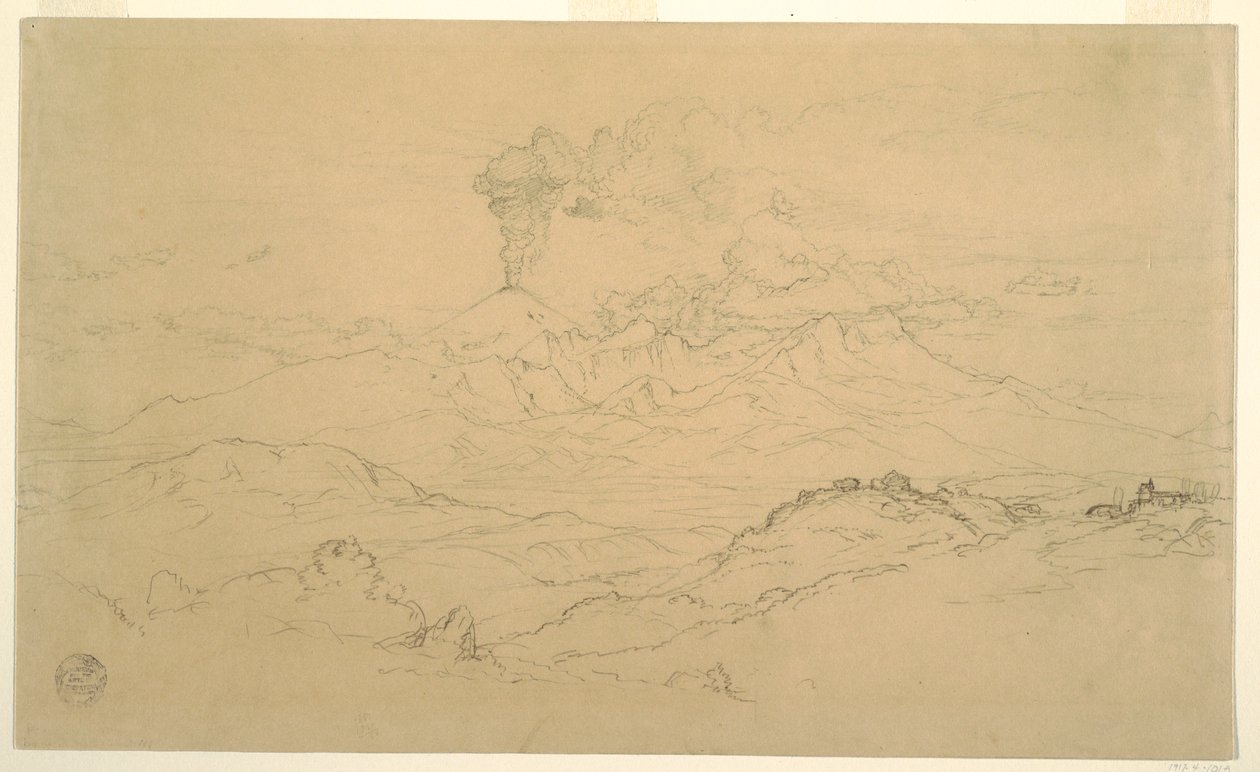 Disegno, Fumo che sale dal vulcano Cotopaxi, Ecuador, 1857 da Frederic Edwin Church