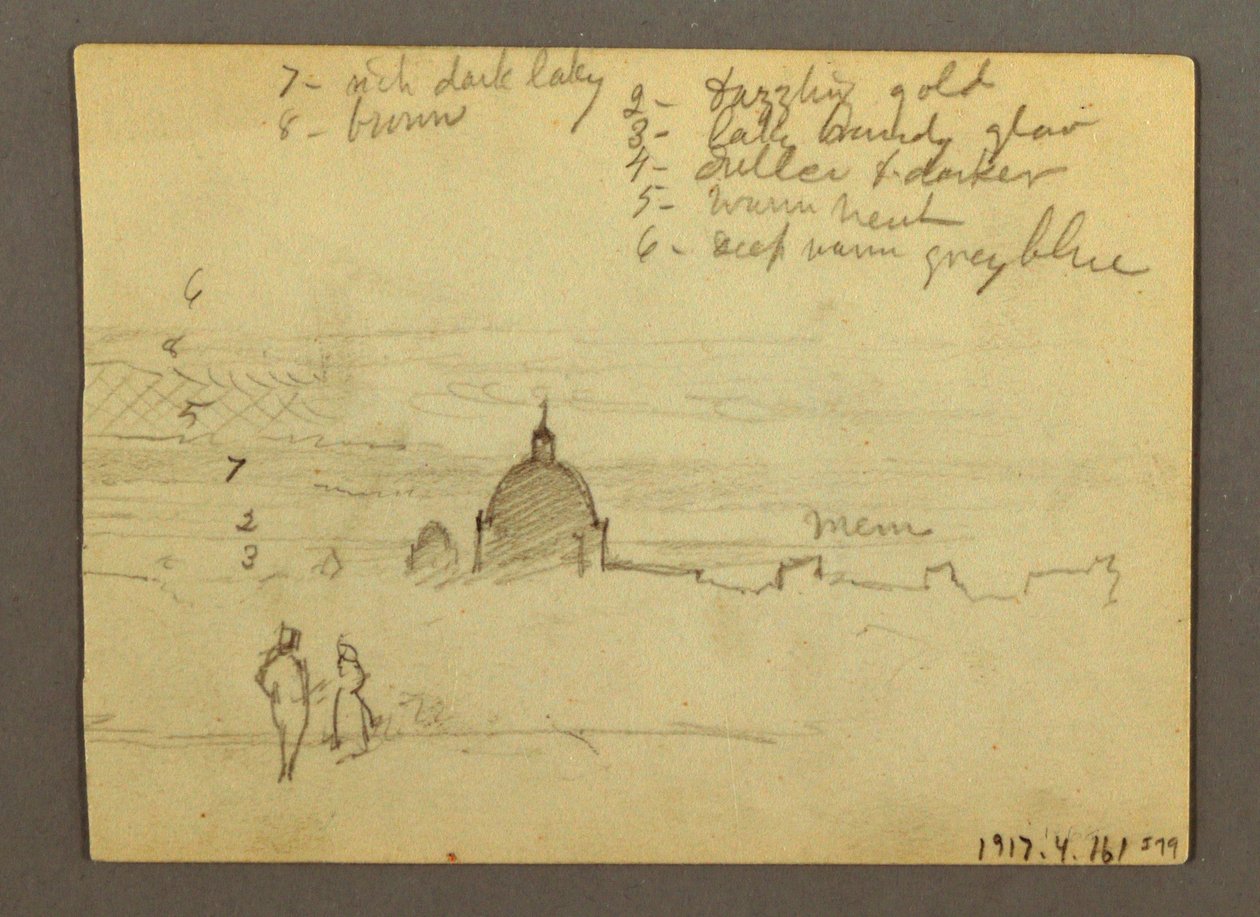 Disegno, Basilica di San Pietro e Città del Vaticano (vista da nord), Roma, Italia, gennaio 1869 da Frederic Edwin Church