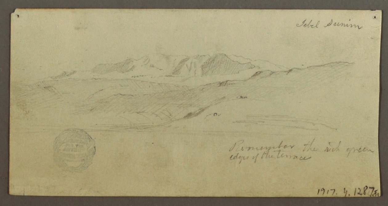 Disegno, casa signorile, figura a cavallo di un cammello, studi architettonici, palma, forse 1868 da Frederic Edwin Church