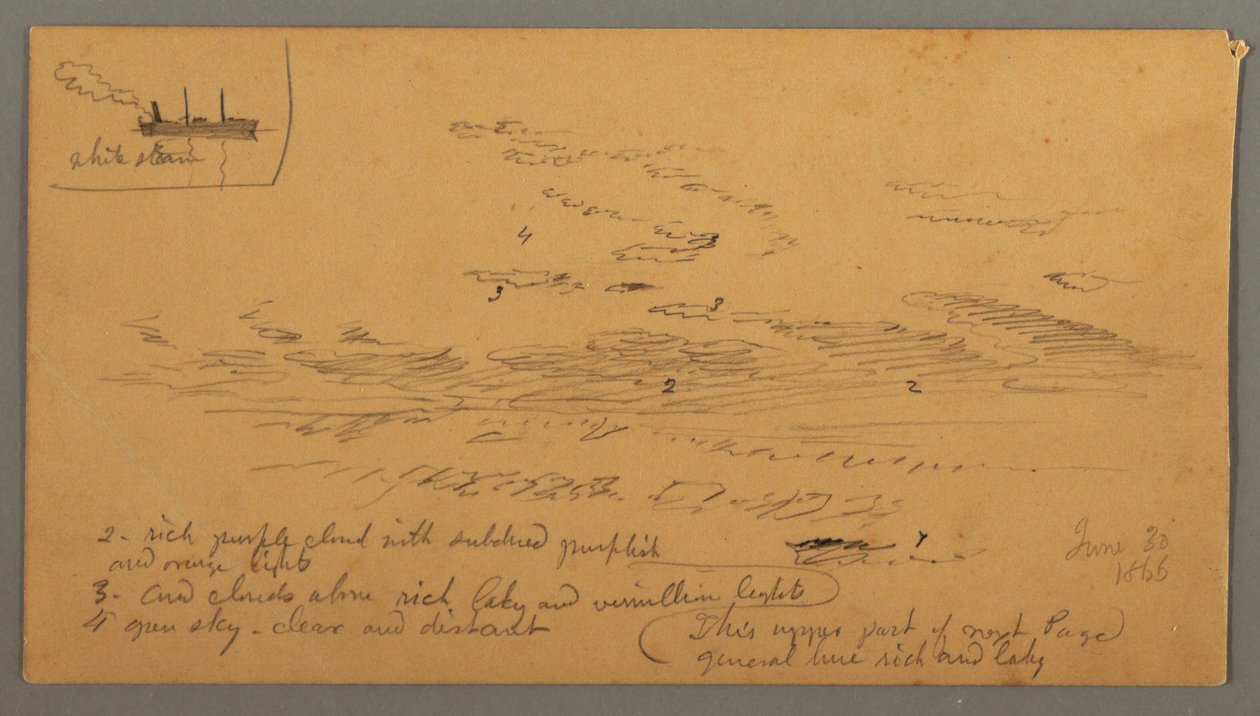 Disegno, Battello a vapore, studio del cielo, 30 giugno 1866 da Frederic Edwin Church