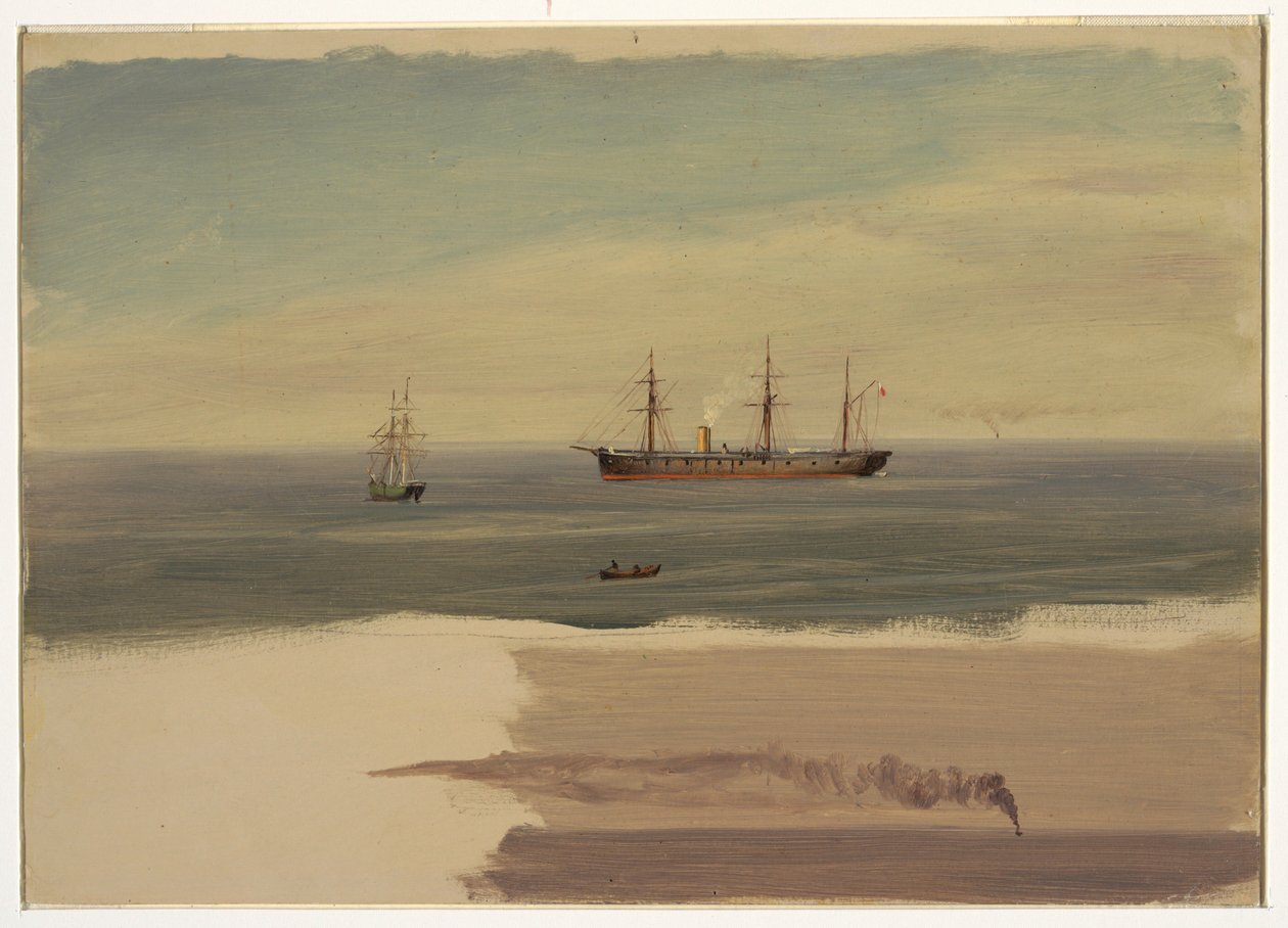 Disegno, Piroscafo e imbarcazione a vela, luglio 1859 da Frederic Edwin Church