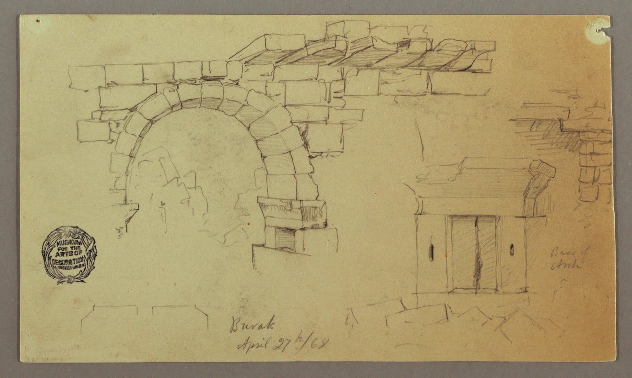 Disegno, arco di pietra, base di pietra, 27 aprile 1868 da Frederic Edwin Church