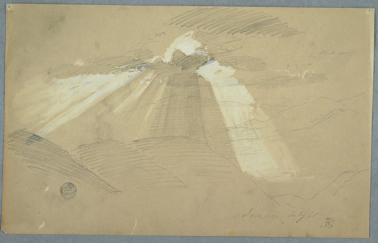 Disegno, Sole che brilla attraverso le nuvole, Giamaica, luglio 1865 da Frederic Edwin Church