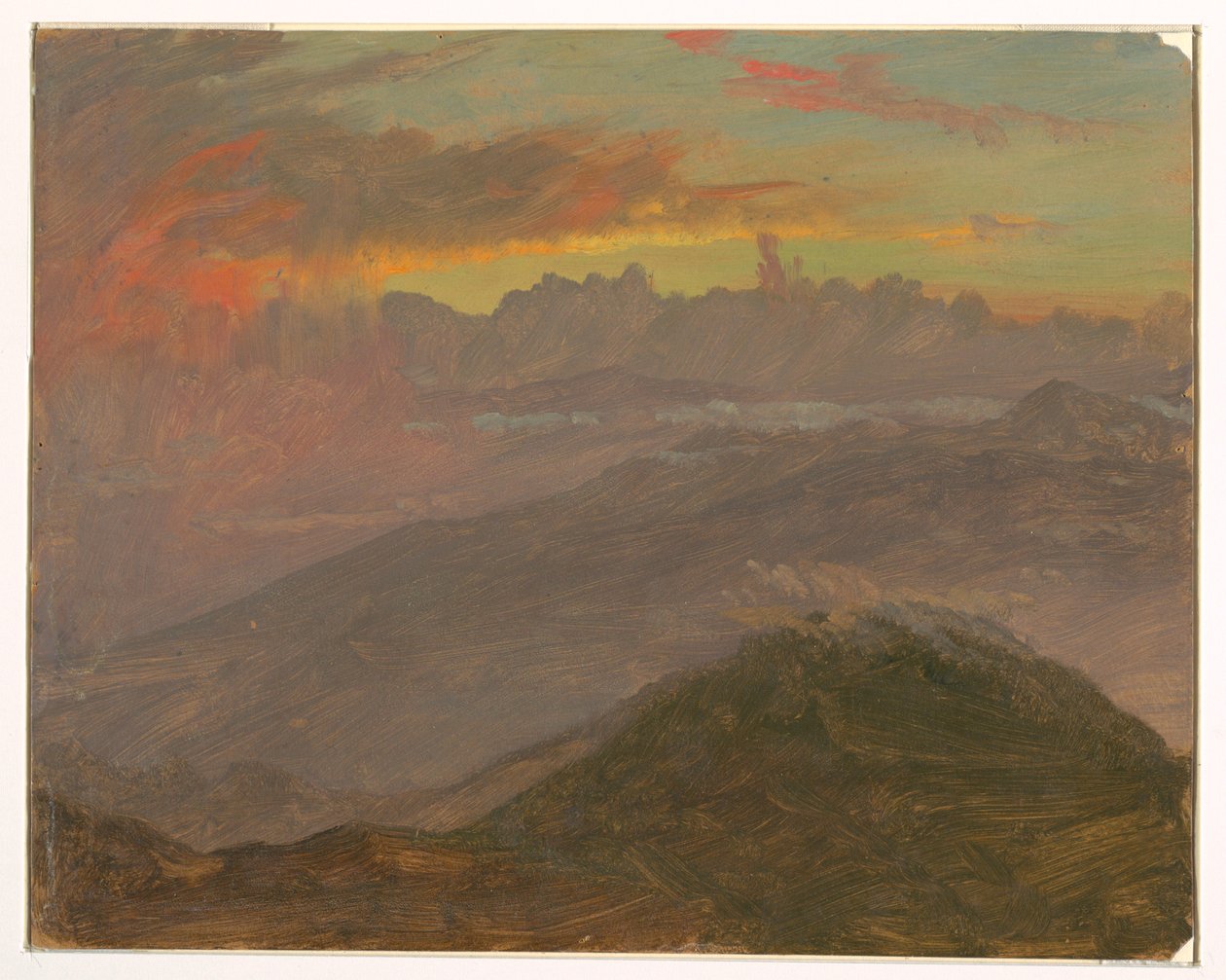 Disegno, Tramonto e montagne, luglio 1865 da Frederic Edwin Church