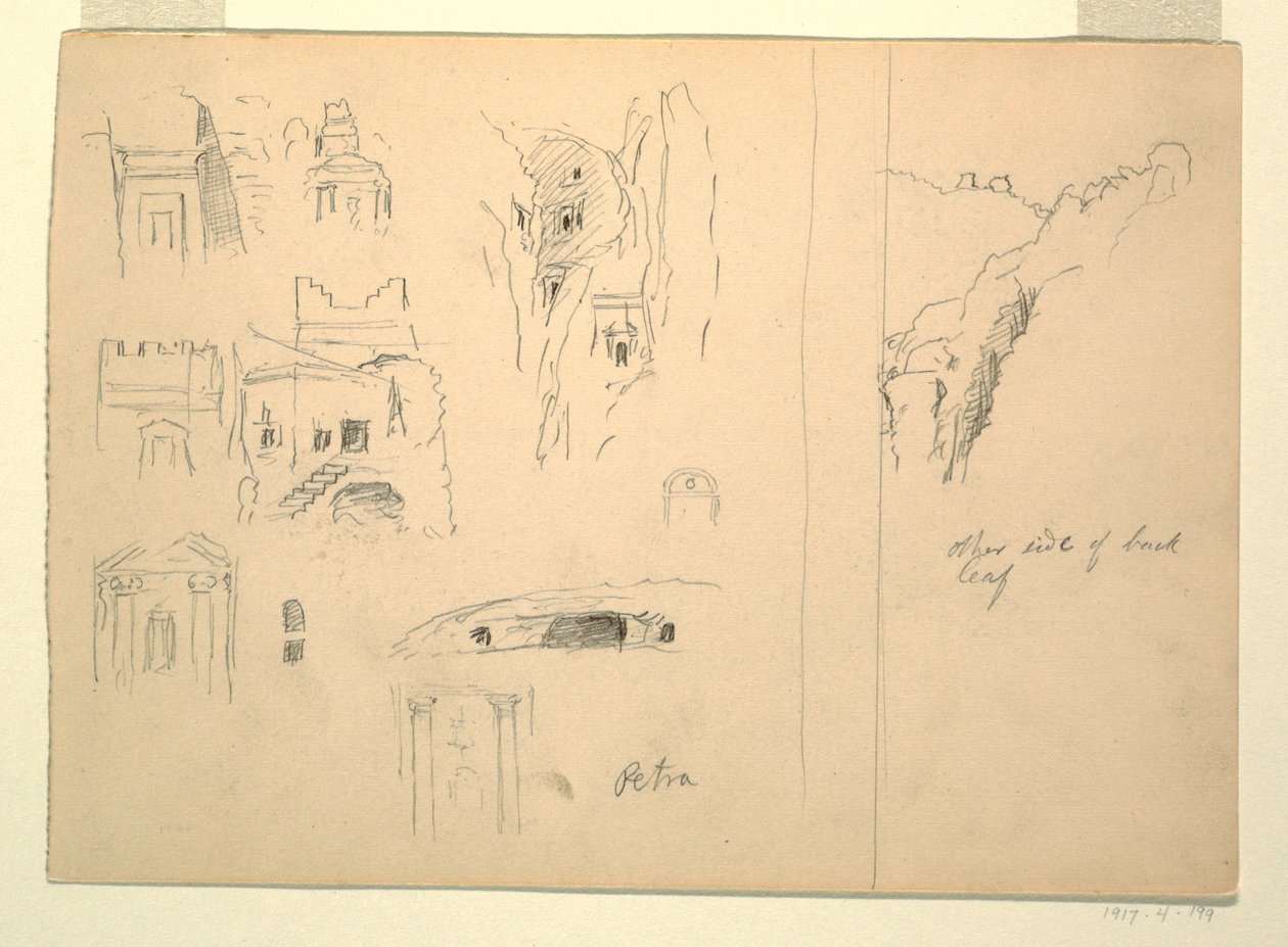 Disegno, Dieci studi di tombe e una veduta di rocce, Petra, Giordania, 26 febbraio 1868 da Frederic Edwin Church