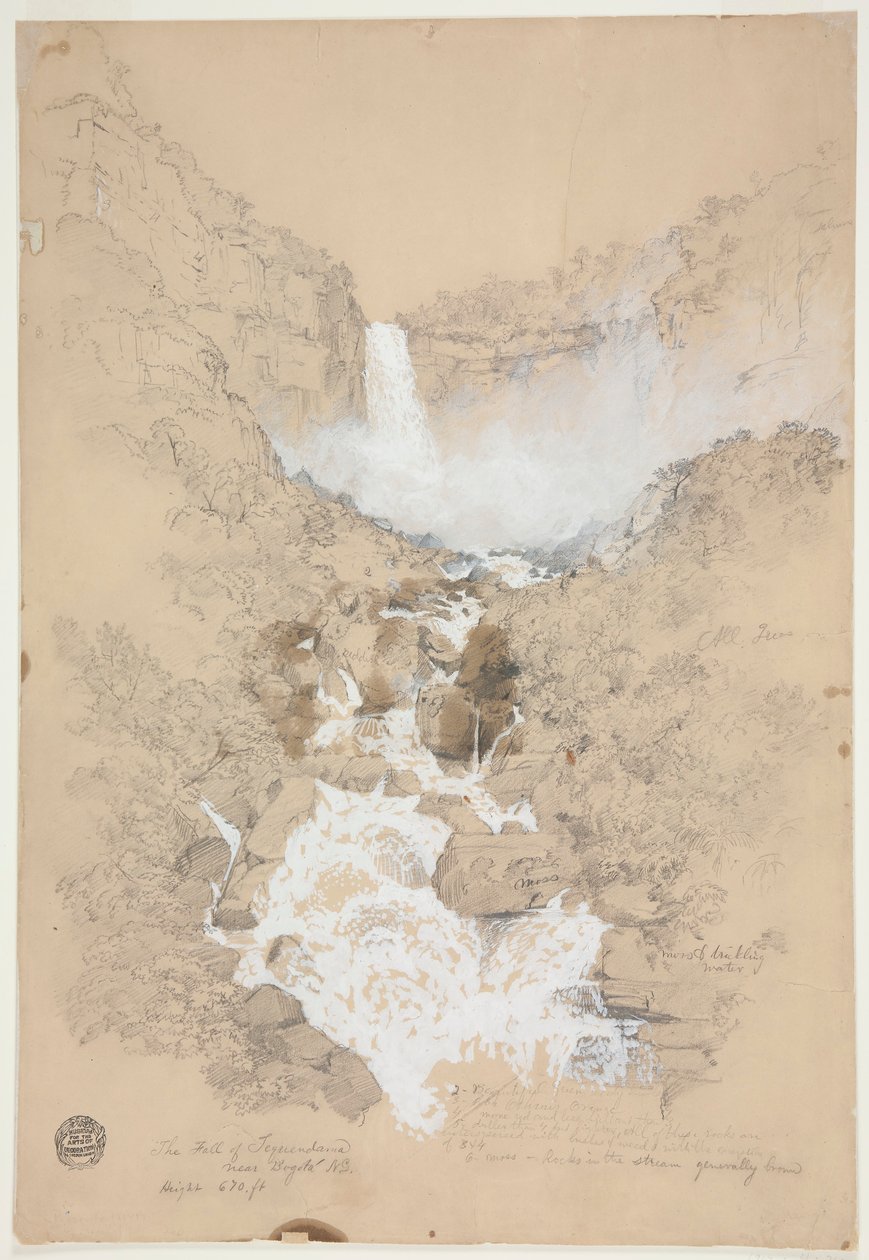Disegno, cascate di Tequendama vicino a Bogotá, Colombia, luglio 1853 da Frederic Edwin Church