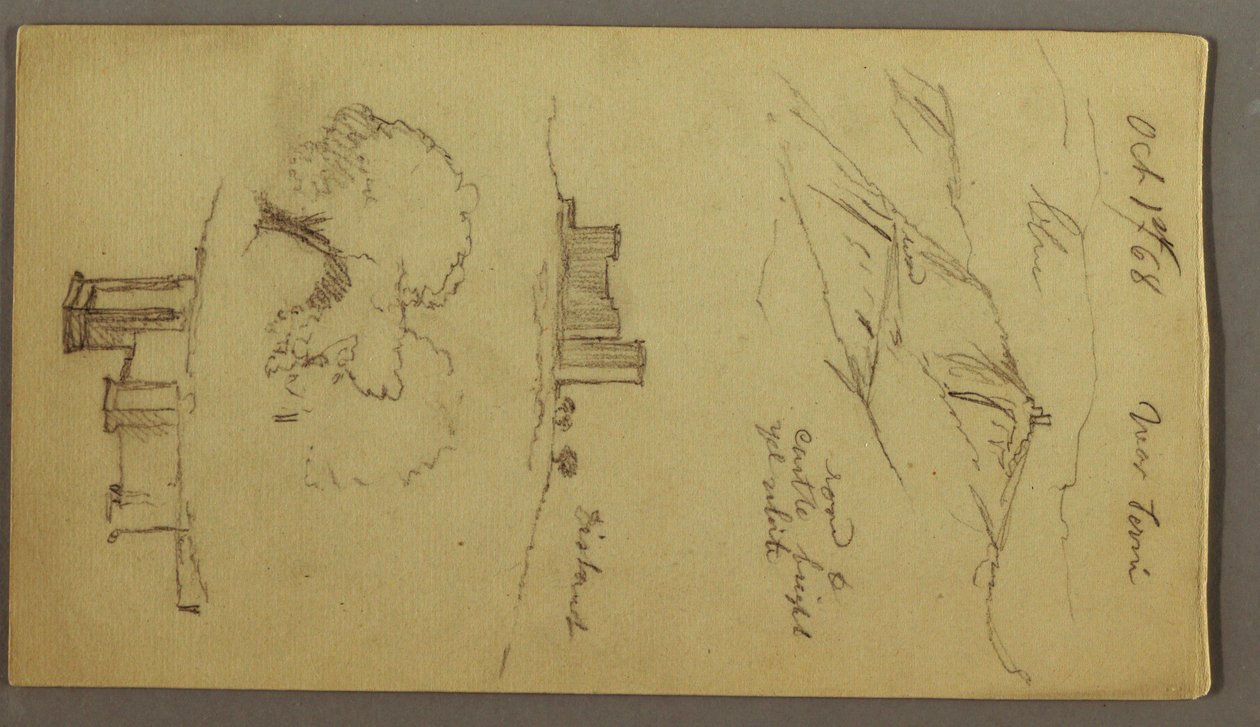 Disegno, Tre studi di castello sulla collina, 1 ottobre 1868 da Frederic Edwin Church