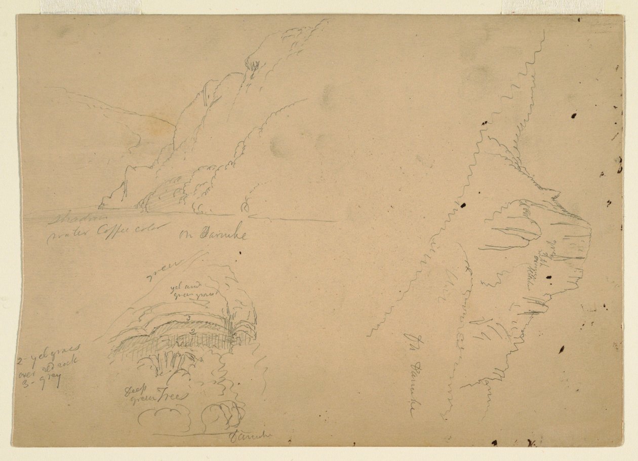 Disegno, Tre schizzi di ripide sponde montuose del Danubio, 1868 da Frederic Edwin Church