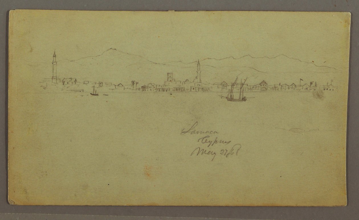 Disegno, Città sulla costa, catena montuosa alle spalle, 27 maggio 1868 da Frederic Edwin Church