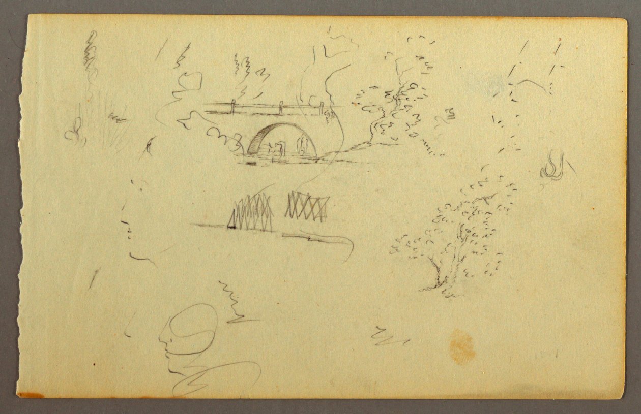 Disegno, Alberi, ponte, volti di profilo, forse 1844 da Frederic Edwin Church