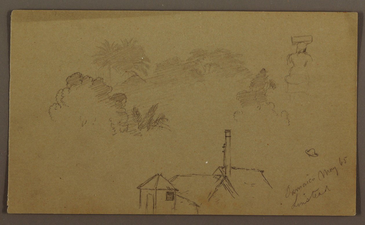 Disegno, alberi, figura, casa Linstead, maggio 1865 da Frederic Edwin Church