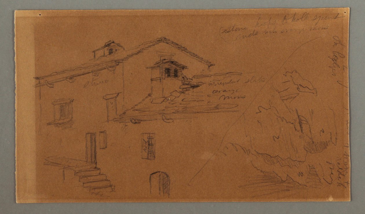 Disegno, Due case, roccia, forse 1868 da Frederic Edwin Church