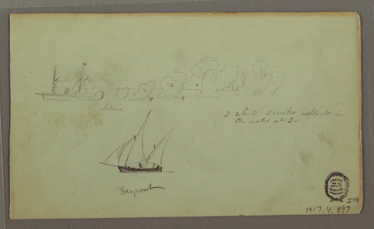 Disegno, Due studi di pescatori con canne e torce, aprile 1868 da Frederic Edwin Church
