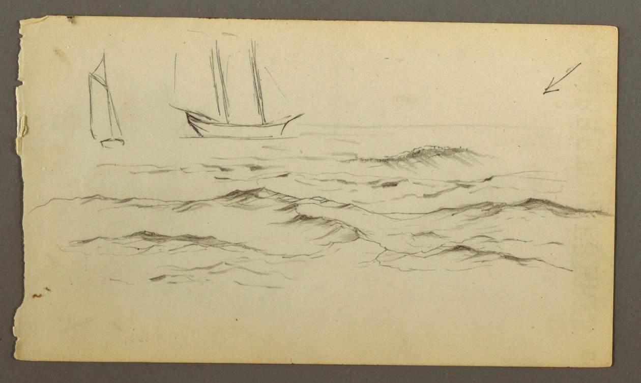 Disegno, Due barche a vela, onde, forse 1860 da Frederic Edwin Church