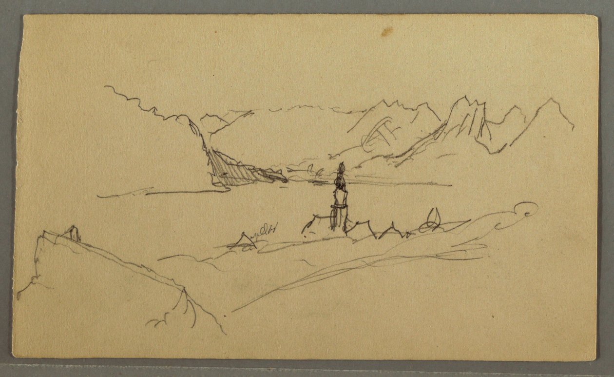 Disegno, valle, chiesa, St. Gilgen Austria, forse 1868 da Frederic Edwin Church
