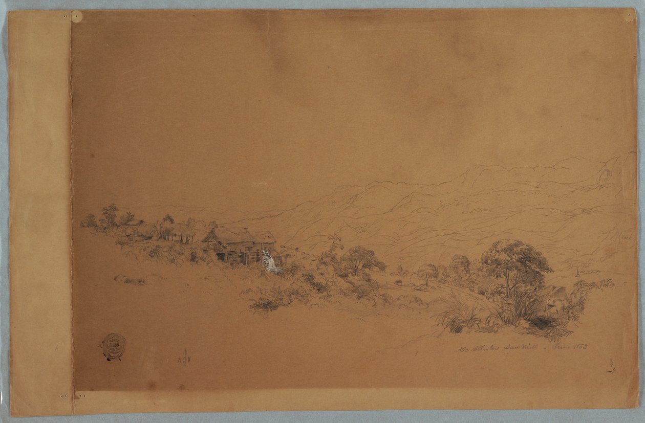 Disegno, valle con segheria McAllisters, Colombia, giugno 1853 da Frederic Edwin Church