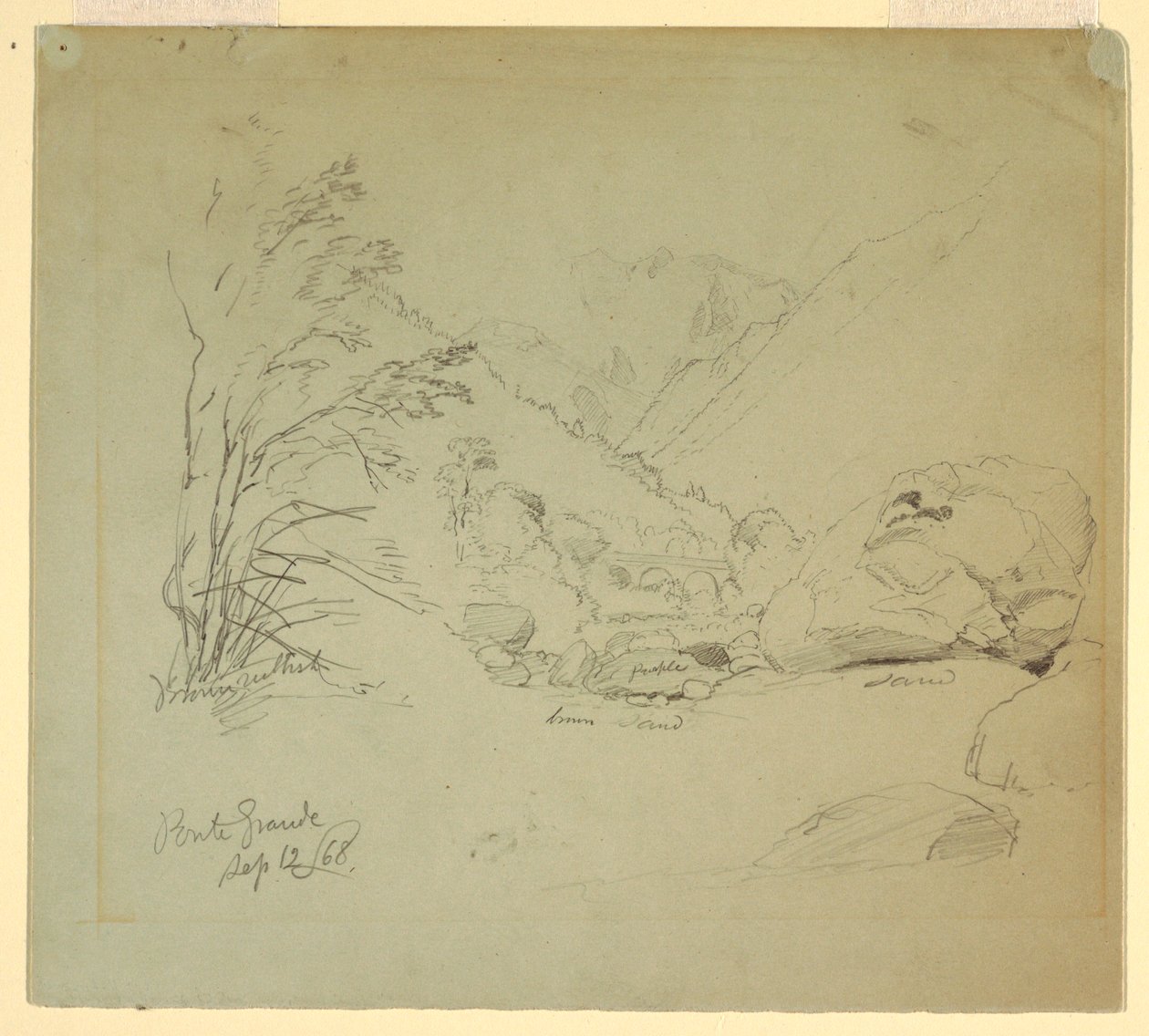 Disegno, valle con ponte vicino a Macugnaga, 12 settembre 1868 da Frederic Edwin Church