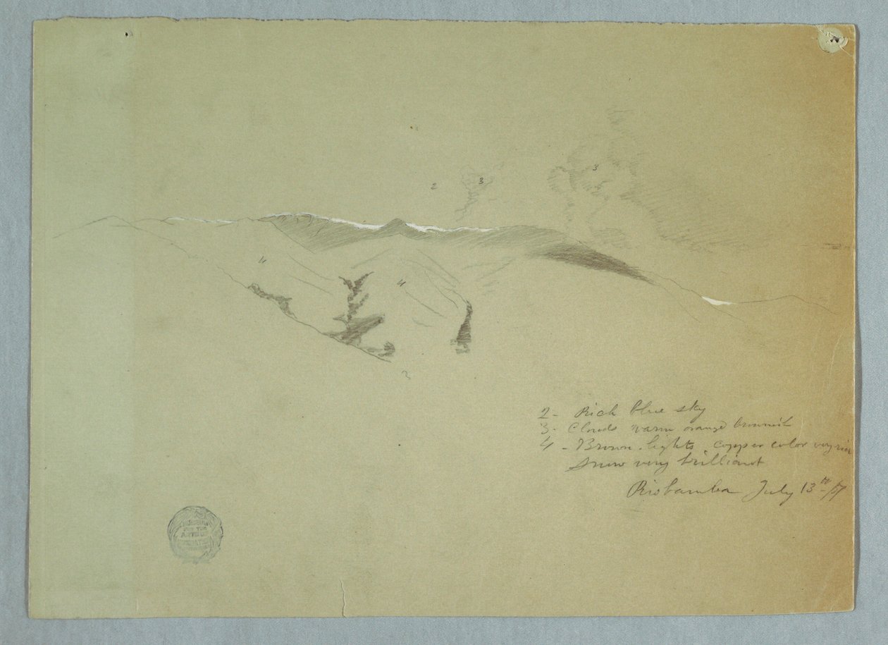 Disegno, Valli e crinali coperti di neve, Riobamba, Ecuador, 13 luglio 1857 da Frederic Edwin Church