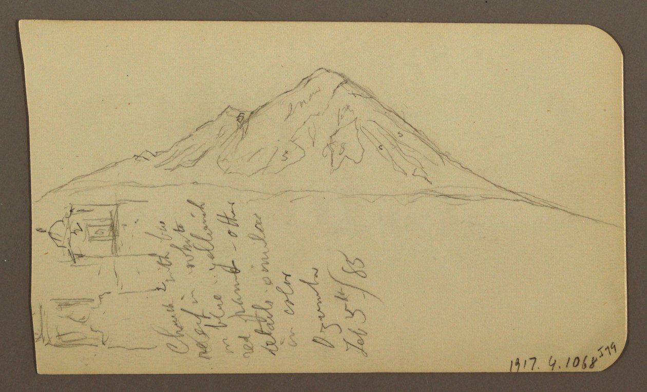 Disegno, Veduta vicino alla riva del lago, Cuitzeo; verso: veduta vicino al lago Ahore, Cuitzeo, febbraio 1885 da Frederic Edwin Church