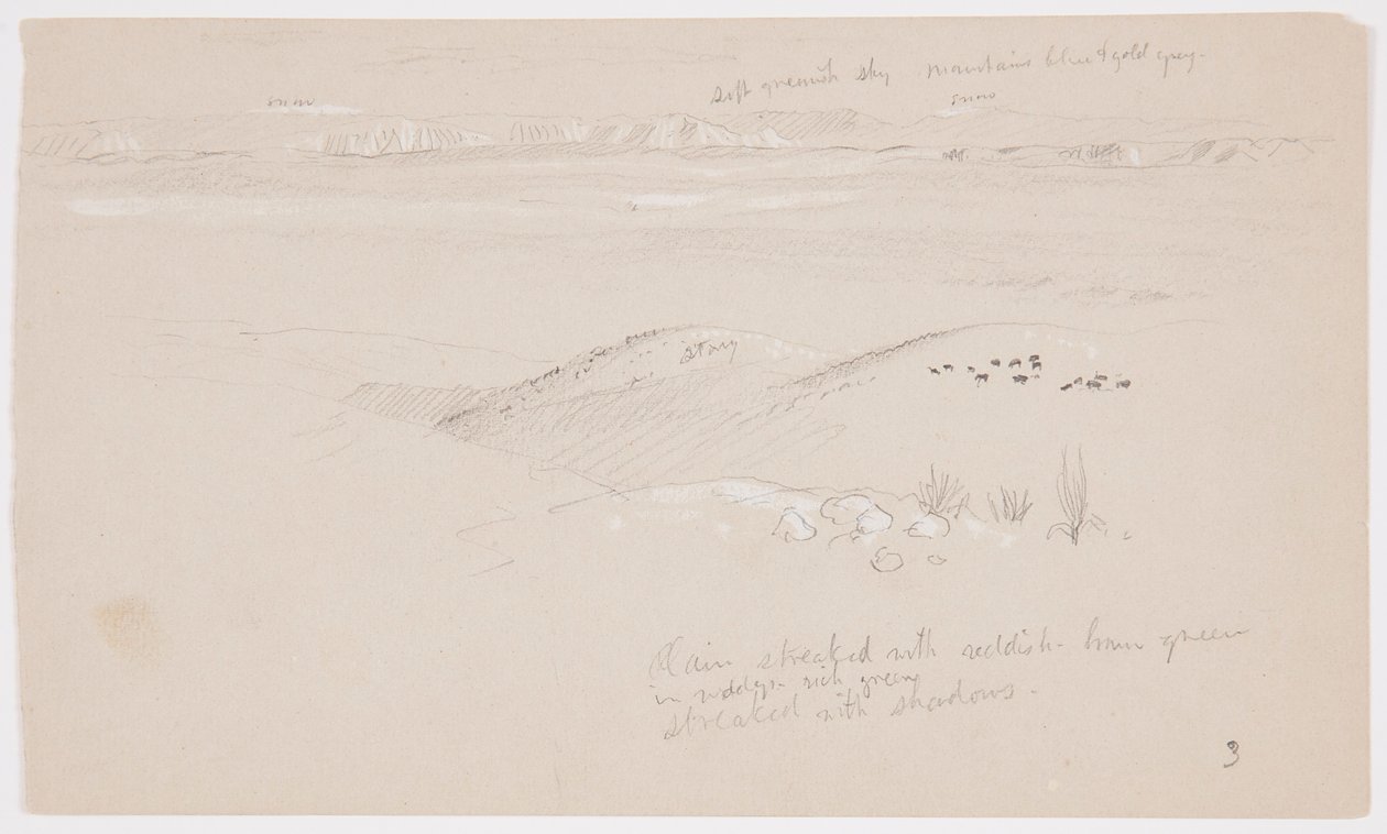 Disegno, Veduta delle colline e della pianura verso le montagne, Valle di El Yemen, febbraio 1868 da Frederic Edwin Church