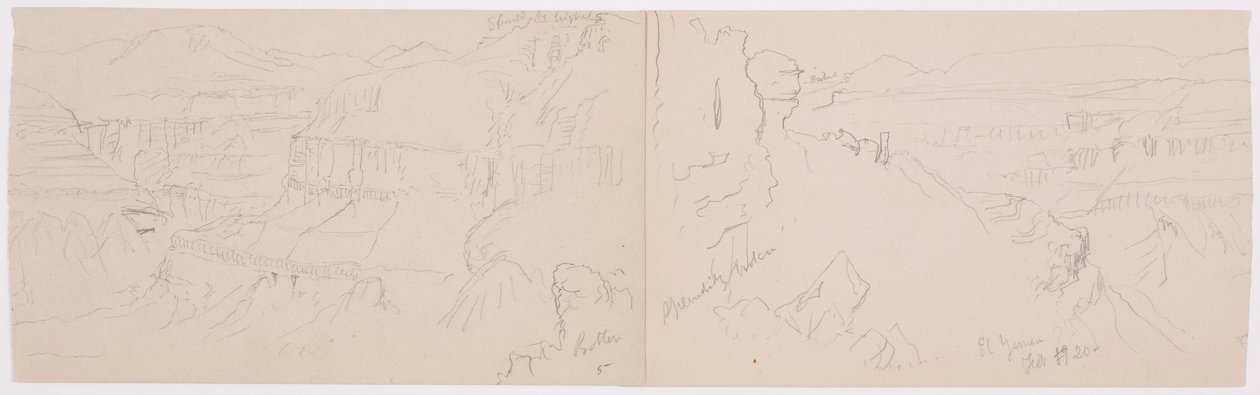 Disegno, Veduta delle colline e della pianura verso le montagne, Valle di El Yemen, febbraio 1868 da Frederic Edwin Church