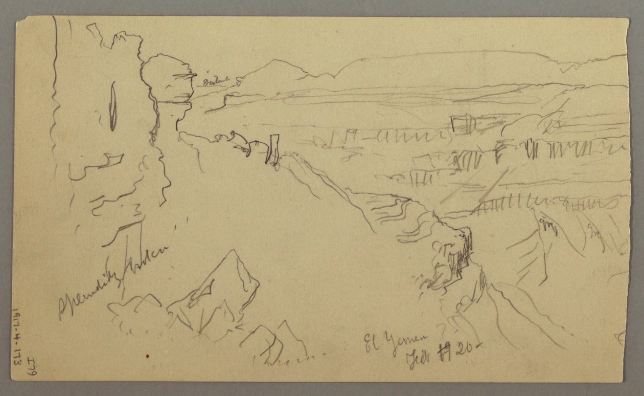 Disegno, Veduta delle colline e della pianura verso le montagne, Valle di El Yemen, febbraio 1868 da Frederic Edwin Church