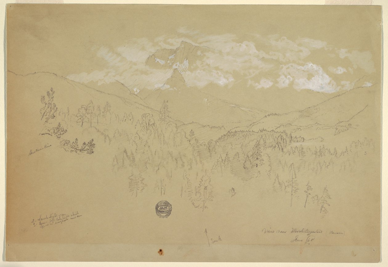 Disegno, Veduta nei pressi di Berchtesgaden, Baviera, giugno 1868 da Frederic Edwin Church