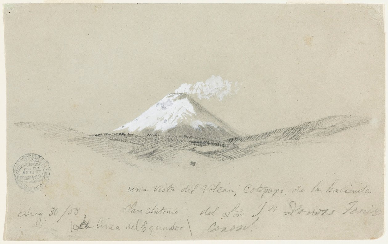 Disegno, Veduta del Cotapaxi dalla Hacienda San Antonio, Ecuador, 30 agosto 1853 da Frederic Edwin Church