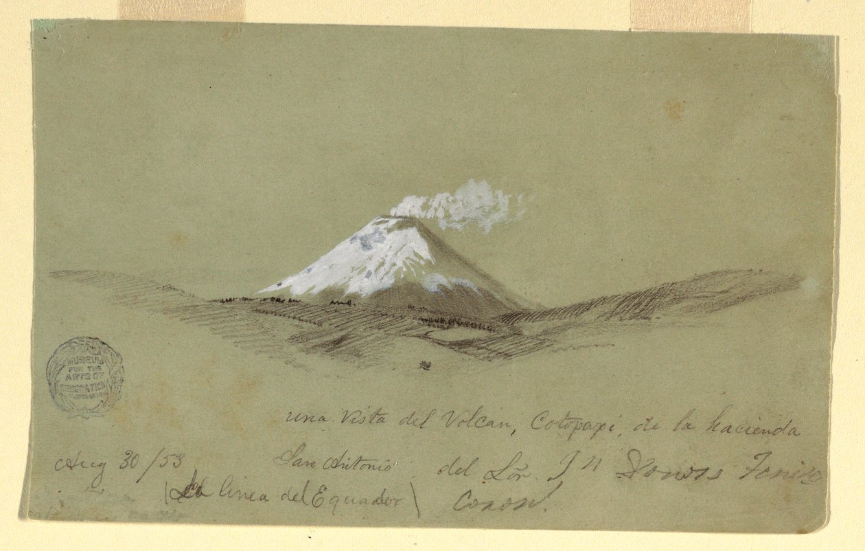 Disegno, Veduta del Cotapaxi dalla Hacienda San Antonio, Ecuador, 30 agosto 1853 da Frederic Edwin Church