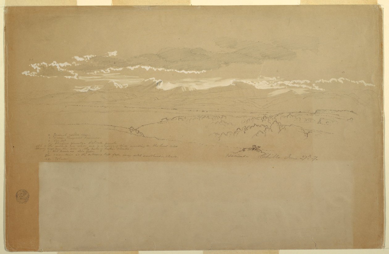 Disegno, Veduta di una catena montuosa, Ecuador, 27 giugno 1857 da Frederic Edwin Church