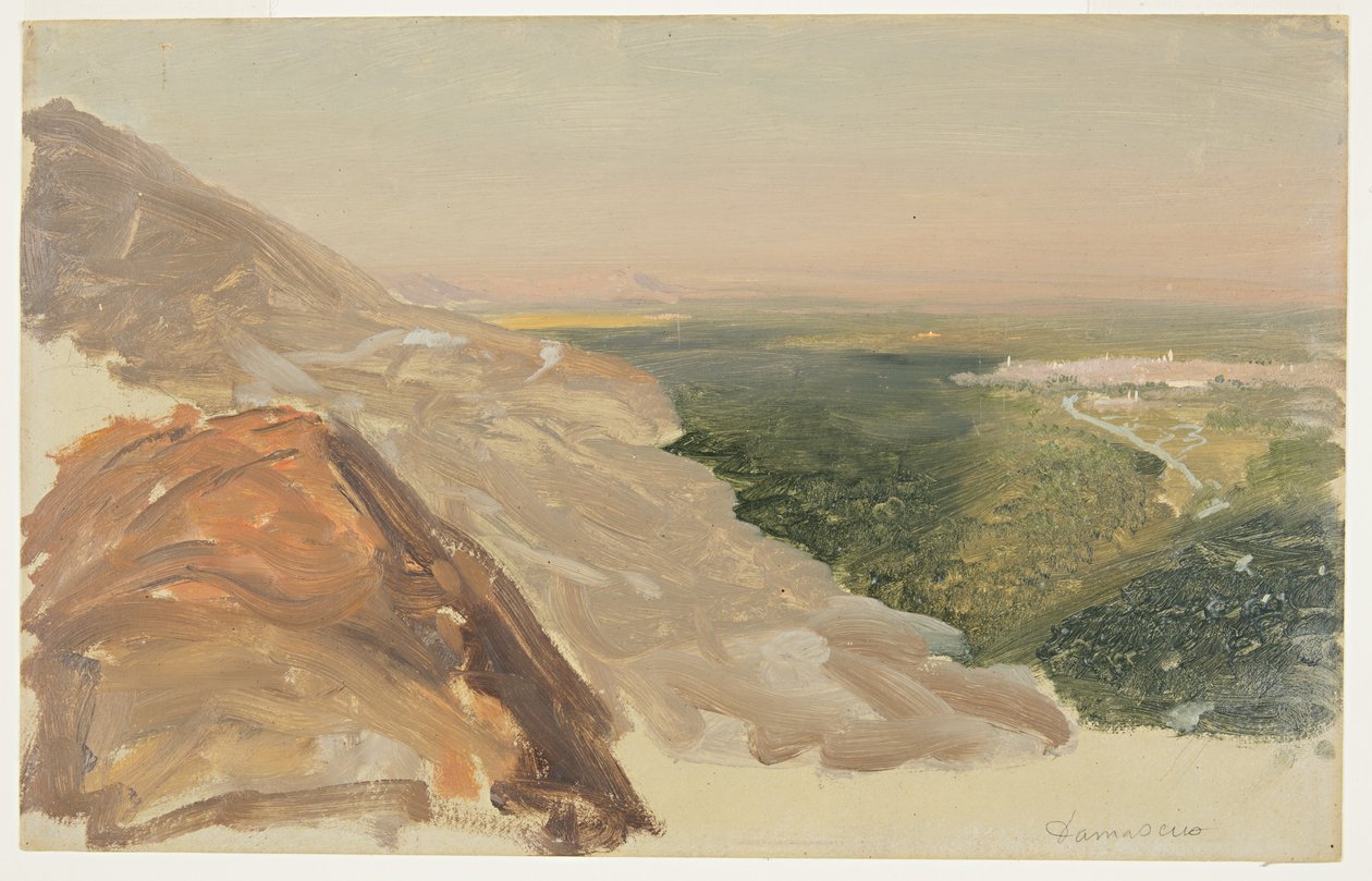 Disegno, Veduta di una pianura con Damasco, Siria, dalle montagne, maggio 1868 da Frederic Edwin Church